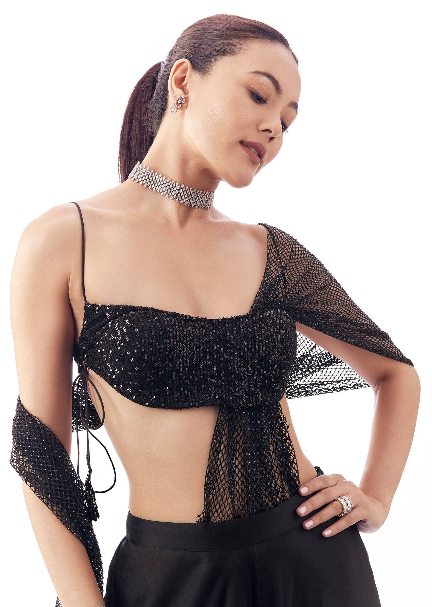 Buy Black Noodle Strap Blouse With Side Dori | KALKI Fashion India