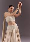 Beige Frill Skirt And Embroidered Blouse Set With Choker Dupatta