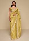 Lemon Yellow Tissue Saree With Heavy Embroidery