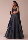 Navy Blue Wrinkle Satin Lehenga With Swarovski Crystals