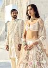 Off-White Royal Elegance — Bridal Lehenga For Her And Sherwani For Him
