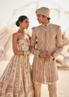Champagne Gold Sherwani Set With Pearl Embroidery