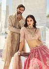 Pastel Grace — Scalloped Lehenga For Her And Tussar Sherwani For Him