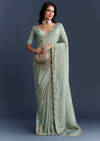 Aqua Blue Tissue Saree With Intricate Hand Embroidery