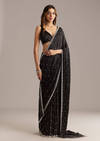 Black Chinon Saree With Stone And Cutdana Embroidery