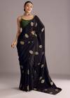 Black Dola Silk Saree With Woven Buttis