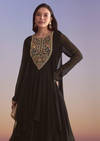 Black Georgette Palazzo Suit With Sequins And Resham Embroidery