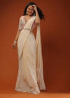 Cream White Ready To Wear Saree With Floral Hand Work On The Blouse