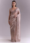 Dusty Pink Tissue Saree With Floral Butti Embroidery