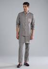 Grey Kurta Jacket Set With Thread Resham Work