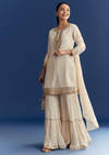 Ivory Zardosi Work Crepe Kurta Sharara Set