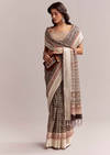 Ivory Linen Printed Saree With Authentic Ajrakh Print