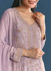 Lavender Chinon Kurta Sharara With Cutdana Dupatta