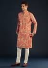 Ornage Silk Kurta Set with Floral Prints