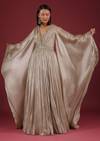 Oyster Organza Gown In Wide Sleeves, Crafted In Tissue Organza In A Deep V Neckline