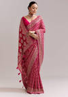Rani Pink Banarasi Georgette Saree With Heavy Embroidery