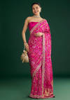 Pink Bandhani Saree With Gota Work