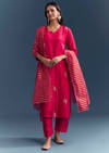Pink Silk Kurta Set With Zari And Gota Work