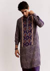 Silk Ajrakh Printed Kurta Set In Purple