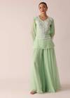 Green Organza Kurta And Palazzo Set With Embroidery And Belt