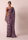 Purple Silk Bandhani Print Saree With Gota Embroidery And Unstitched Blouse Piece
