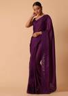 Wine Organza Saree With Lace Border And Unstitched Blouse Piece
