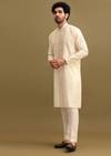 Off White Silk Kurta Set With Zari Work For Men