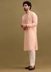 Peach Silk Kurta Set With Zari Work For Men