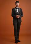 Black Terry Rayon Tuxedo, Waistcoat And Pant Set