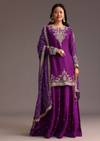 Purple Zari Work Palazzo Suit With Organza Dupatta
