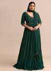 Dark Green Embroidered Anarkali Suit With Net Dupatta