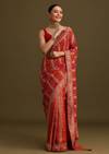 Red Khaddi Georgette Woven Saree With Gotta Patti Border