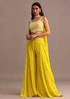 Yellow Embellished Croptop Palazzo Set With Dupatta