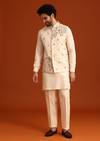 Off White Floral Hand Embroidered Kurta Jacket Set