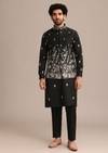 Black Embroidered Jacket Kurta Set In Linen Satin