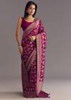Wine Dola Silk Saree With Zari Jaal And Border Work