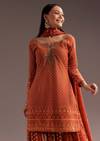 Orange Lucknowi Mirror Zardosi Kurta Palazzo Dupatta Set