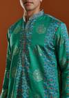 Green Mens Viscose Printed Kurta Set