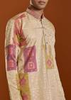 Beige Foil Print Silk Kurta Set