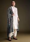 Off White Khadi Dhoti Suit With Blue Hand Dyed Ajrakh Dupatta