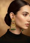 Gold Finish Dangler Earrings In Kundan Style And Pearl Detailing