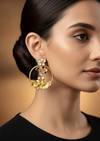 Gold Finish Earrings In Hoop Style With Kundan And Pink Stone Detailing