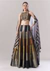 Black Colourblocked Lehenga With Sequins And Bead Work Choli