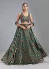 Green Organza Tissue Floral Lehenga With Mirror Work Choli