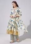 Blue Floral Printed Anarkali Set With Dupatta