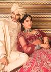 Janhvi Kapoor And Ishaan Khatter In Our Maroon Bridal Lehenga And Gold Sherwani