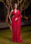 Red Silk Saree With Cut Dana And Sequin Embellished Lace Border