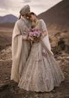 Sage Zardosi Lehenga For Her & Grey Hand-Embroidered Sherwani For Him