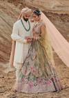 Regal Bloom - Zardosi & Pearl Bridal Lehenga For Her And Hand-Embroidered Sherwani For Him