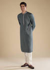 Teal Jacquard Self Work Mens Kurta Set